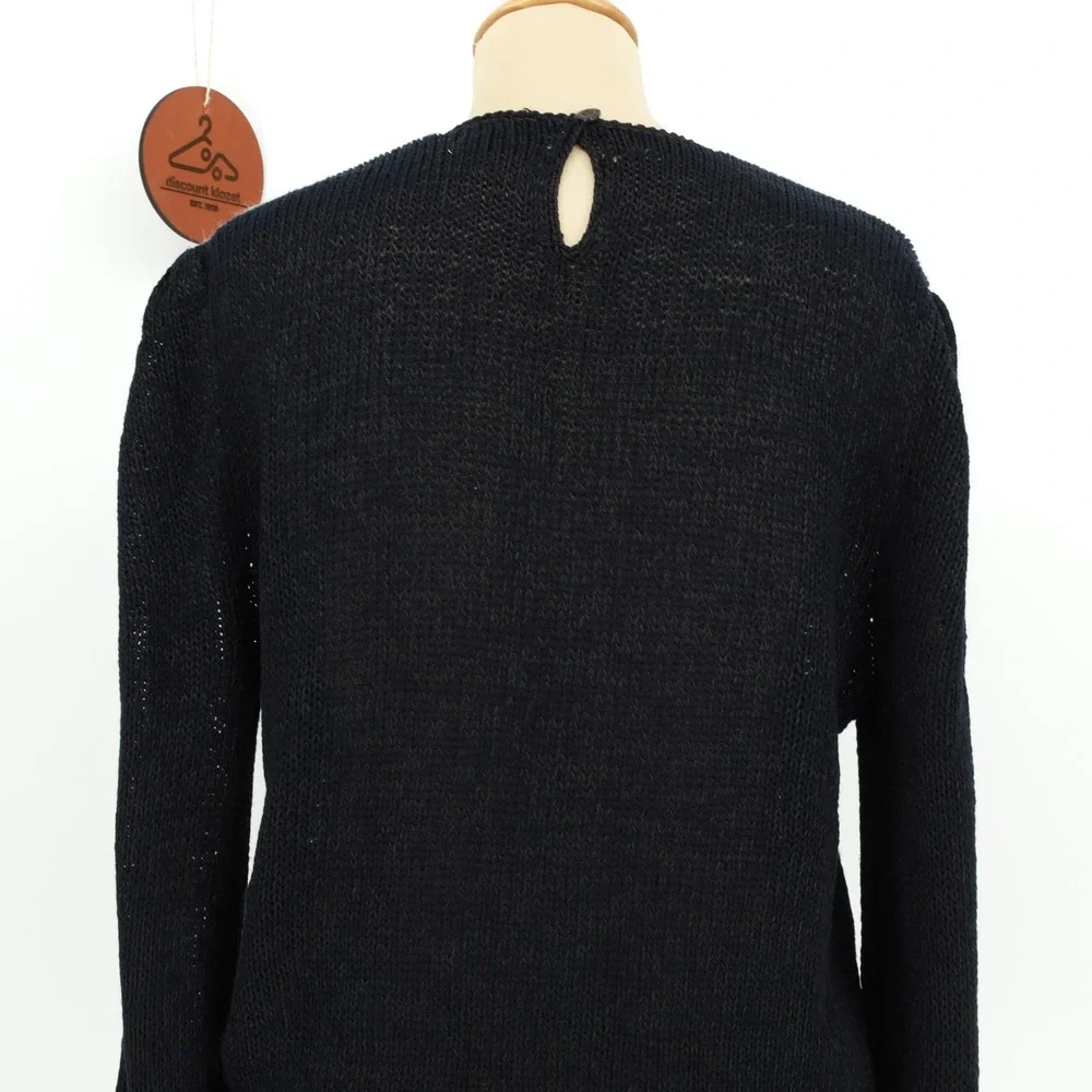 Vintage Magnolia Black White Angora Beaded Pearl Knit Sweater Womens Size Medium